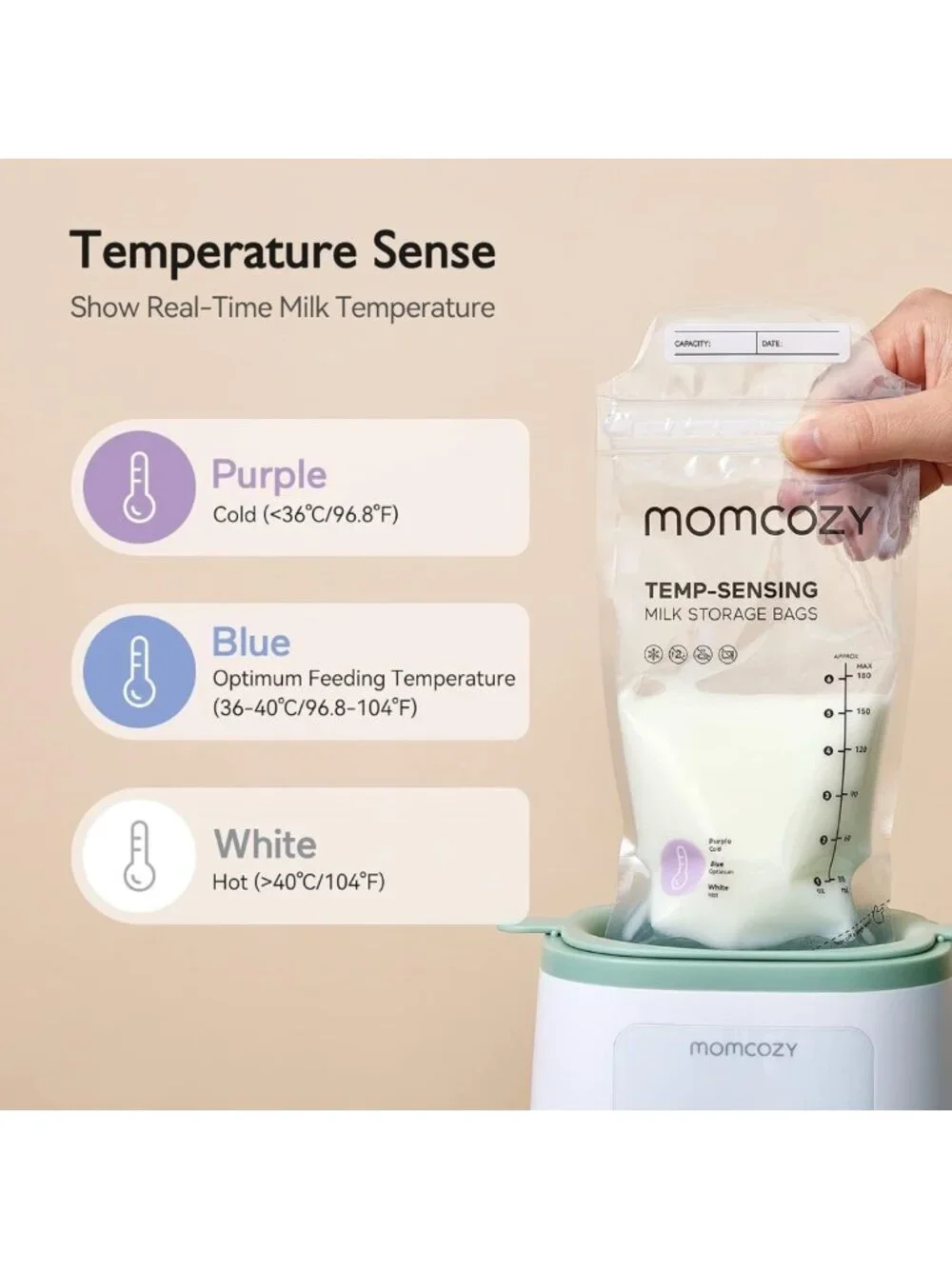 Breastmilk Storage Bags with Temperature Sensing, 120 Disposable No-Leak Pouches